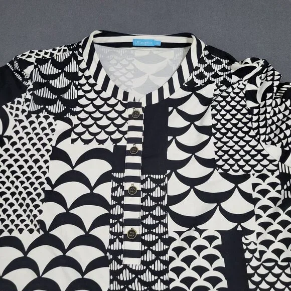J. McLaughlin Womens SZ M Catalina Cloth Geometric Print Black White Tunic Top - Picture 3 of 9